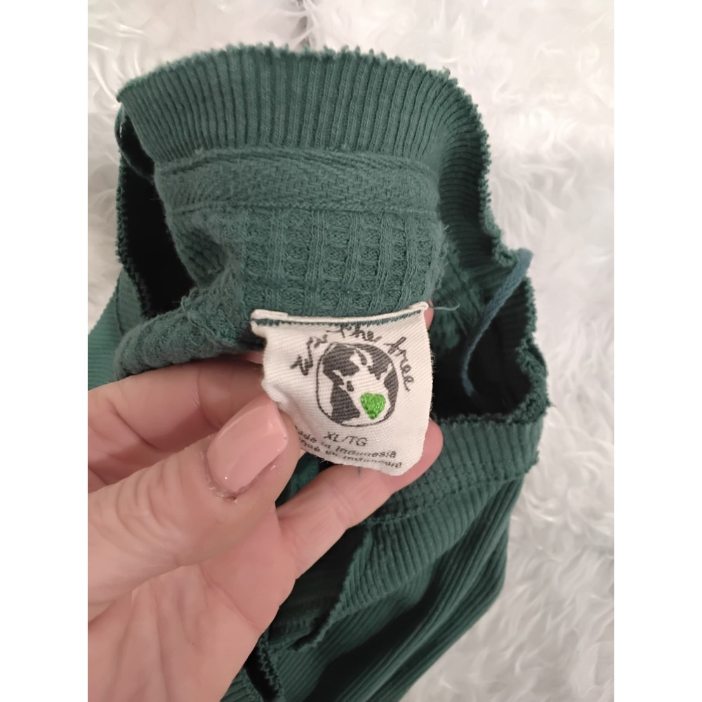Free People We The Free Green Thermal Waffle Knit Long Sleeve Top XL - Picture 5 of 6